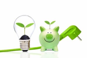 energy efficient lightbulb piggybank and plug environmentally friendly